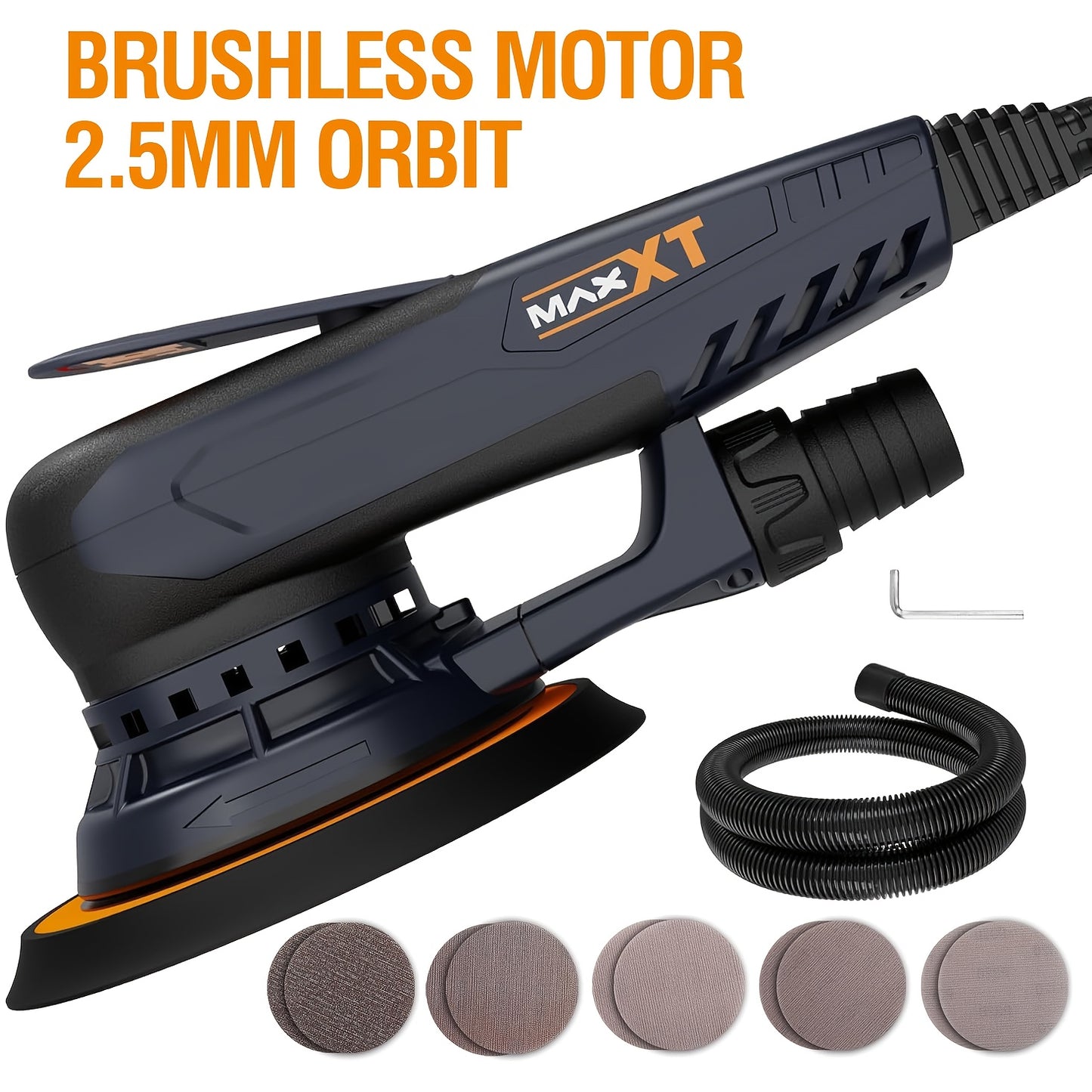 MAXXT Electric 2, 5mm Random Orbital Sander - 350W 3A Multi-Function Variable Speed 4000-10000rpm, 10 Sanding Papers, 110V Plug-in, Ergonomic Handle for Woodworking, Metalworking & DIY Projects, Sander for Woodworking, Metalw