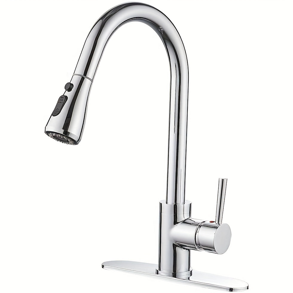 1pc Kitchen Faucet with Pull-Down Spray(Non-Potable Water Use) Single Handle High Stainless Steel Brushed Nickel Kitchen Sink Faucet with Deck Suitable for Bar Laundry RV Farmhouse (Matte Black Brushed Nickel)