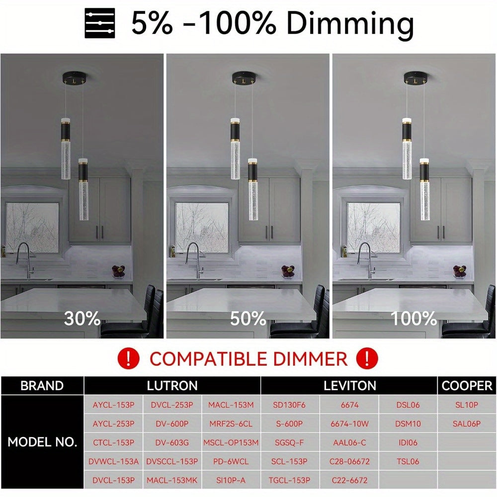 Kitchen Island Small Pendant Lights, Dimmable LED Hanging Light with Bubble Crystal Pendant Light Modern Mini Pendant Light 2-Light Pendant Lights