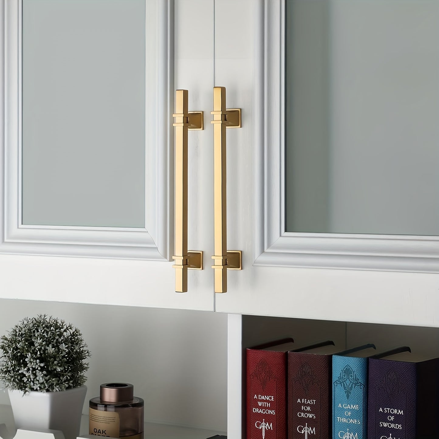 Haliwu Gold Cabinet Pulls, Brushed Brass Cabinet Pulls Square Gold Cabinet Handles, 6-1/4 inch Kitchen Cabinet Handles Hardware