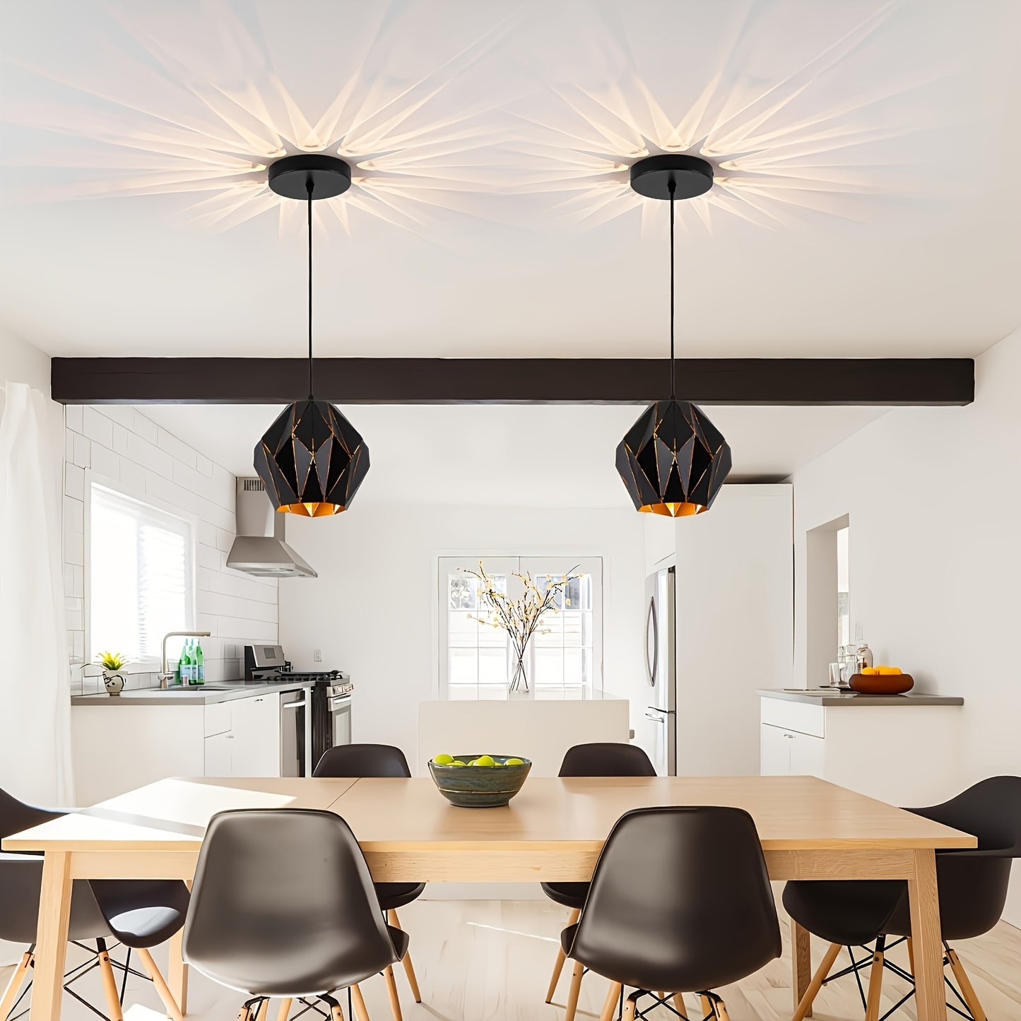 Industrial Pendant Light with Geometric Diamond Shade - Black Modern Farmhouse Ceiling Light for Kitchen Island, Dining Room, Living Room, Bedroom - E27 Bulb Base, 85V-265V, Hardwired, Kitchen Lighting | Modern Farmhouse Styl