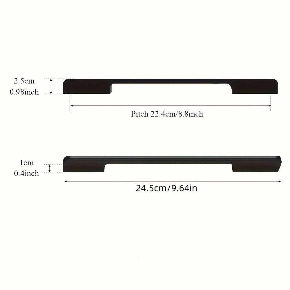 6pcs Modern Minimalist Cabinet Door Handles - Sleek Black Aluminum, Polished Finish, 4" to 19.6" Extended Length for Wardrobe & Kitchen Cabinets