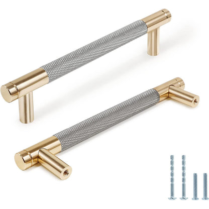 4 Pack Brushed Nickel Cabinet Pulls 5 Inch (128mm) Heavy Duty Knurled Handles - Modern Luxury Kitchen Cabinet Hardware with Corrosion- Aluminum Alloy, Golden & Nickel Finish, Easy Installation with Screws Included for Cabinet