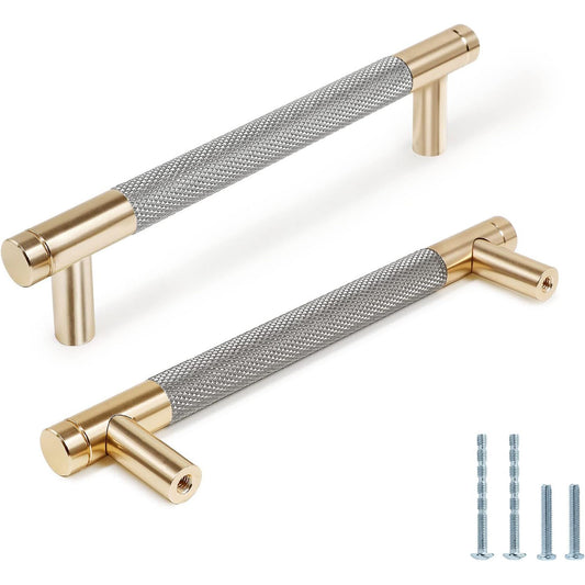 4 Pack Brushed Nickel Cabinet Pulls 5 Inch (128mm) Heavy Duty Knurled Handles - Modern Luxury Kitchen Cabinet Hardware with Corrosion- Aluminum Alloy, Golden & Nickel Finish, Easy Installation with Screws Included for Cabinet