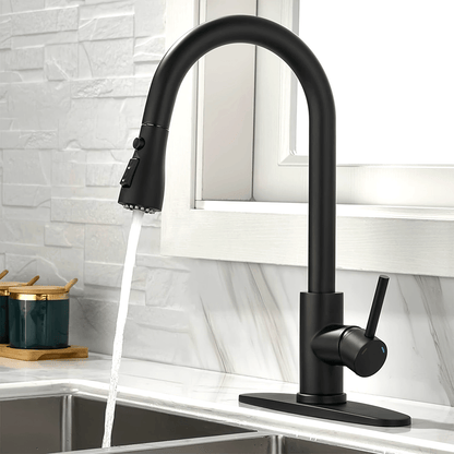 1pc Kitchen Faucet with Pull-Down Spray(Non-Potable Water Use) Single Handle High Stainless Steel Brushed Nickel Kitchen Sink Faucet with Deck Suitable for Bar Laundry RV Farmhouse (Matte Black Brushed Nickel)