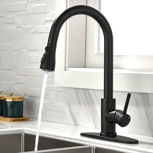 1pc Kitchen Faucet with Pull-Down Spray(Non-Potable Water Use) Single Handle High Stainless Steel Brushed Nickel Kitchen Sink Faucet with Deck Suitable for Bar Laundry RV Farmhouse (Matte Black Brushed Nickel)