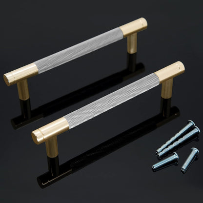 4 Pack Brushed Nickel Cabinet Pulls 5 Inch (128mm) Heavy Duty Knurled Handles - Modern Luxury Kitchen Cabinet Hardware with Corrosion- Aluminum Alloy, Golden & Nickel Finish, Easy Installation with Screws Included for Cabinet