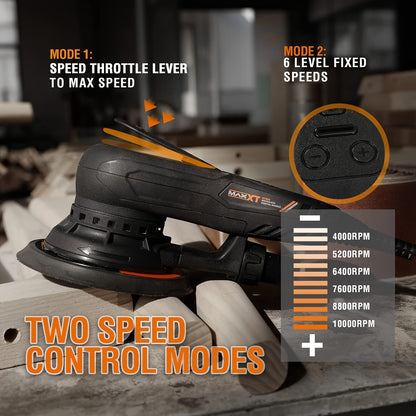 MAXXT Electric 2, 5mm Random Orbital Sander - 350W 3A Multi-Function Variable Speed 4000-10000rpm, 10 Sanding Papers, 110V Plug-in, Ergonomic Handle for Woodworking, Metalworking & DIY Projects, Sander for Woodworking, Metalw