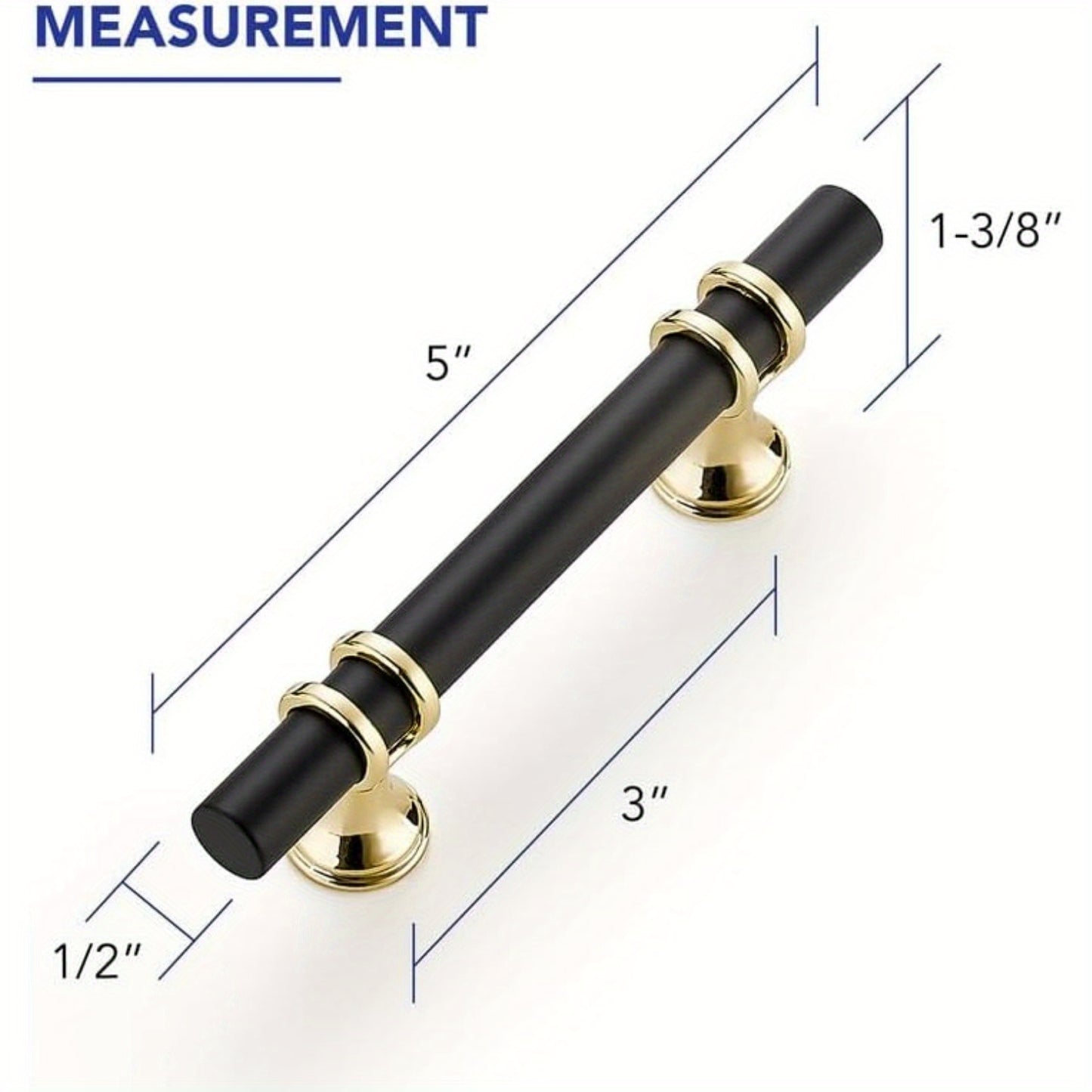 25pcs 5 Inch Matte Black & Golden Cabinet Pulls - Zinc Alloy Kitchen Cabinet Handles with Polished Golden Base, 3 Inch CC, Easy Installation, Durable Powder-Coated Finish for Drawers & Cupboards