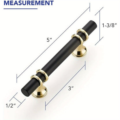 25pcs 5 Inch Matte Black & Golden Cabinet Pulls - Zinc Alloy Kitchen Cabinet Handles with Polished Golden Base, 3 Inch CC, Easy Installation, Durable Powder-Coated Finish for Drawers & Cupboards