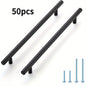 25/50 Pack Matte Black Stainless Steel Cabinet Pulls 7-3/8 Inch with 5 Inch Hole Center (128mm) - Modern Sleek Design Kitchen Hardware for Cabinets & Cupboards, Includes Mounting Screws, Kitchen Handles for Cabinets, Minimali