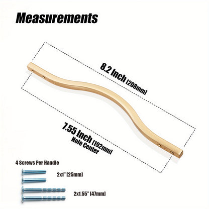 6pcs, Low Profile Light Brushed Brass Cabinet Pulls, Double Hole Centers (6.3''/7.6'') Zinc Alloy Handle For Drawer Cupboard Wardrobe