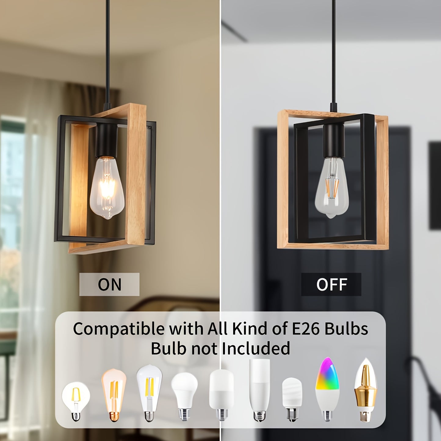 1pc Modern Industrial Pendant Light Fixture - Rotating Iron Frame, Semi-Flush Mount Ceiling Light for Kitchen Island, Entryway, Dining Room - E26/E27 Bulb Base (Bulb Not Included), Hard-Wired, Polished Metal Finish, Compatibl