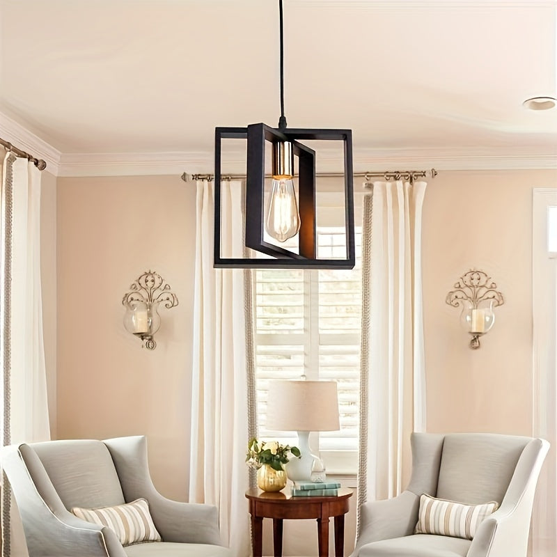 1pc Modern Industrial Pendant Light Fixture - Rotating Iron Frame, Semi-Flush Mount Ceiling Light for Kitchen Island, Entryway, Dining Room - E26/E27 Bulb Base (Bulb Not Included), Hard-Wired, Polished Metal Finish, Compatibl