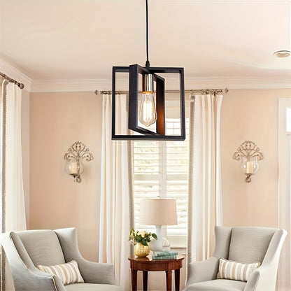 1pc Modern Industrial Pendant Light Fixture - Rotating Iron Frame, Semi-Flush Mount Ceiling Light for Kitchen Island, Entryway, Dining Room - E26/E27 Bulb Base (Bulb Not Included), Hard-Wired, Polished Metal Finish, Compatibl