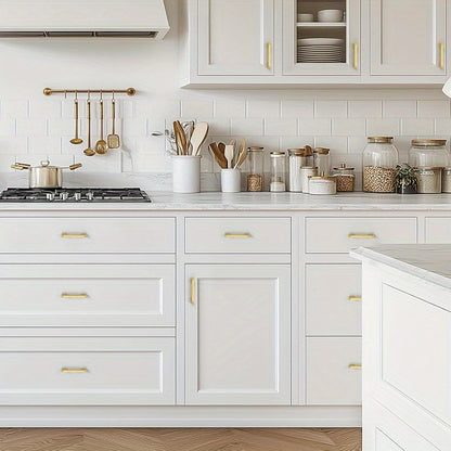 8 Pack Golden Brushed Cabinet Handles - Heavy Duty Zinc Alloy & Brass Hardware, Brushed Golden Finish Modern Rectangular Bar Design, 3.75" Hole Center & 4.2" Length, Easy Installation with Screws Included for Kitchen Cabinets