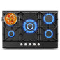 30 Inch 5-Burner Gas Cooktop with Thermocouple Protection & Black Glass Top - LPG/NG Dual Fuel Propane/Natural Gas Stove, Heavy-Duty Construction with Precise Flame Control & Safety Shutoff for Indoor, RV, Apartment, Home Kit