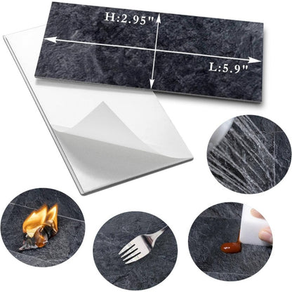 3x6 Peel and Stick Self-Adhesive Thick PVC Marble-Like Black Slate Tile Backsplash - Easy Install Removable Wall Panels for Kitchen, Bathroom, Fireplace, Laundry - Realistic Stone Look /Countertop Cover (No Grout Needed), Lar