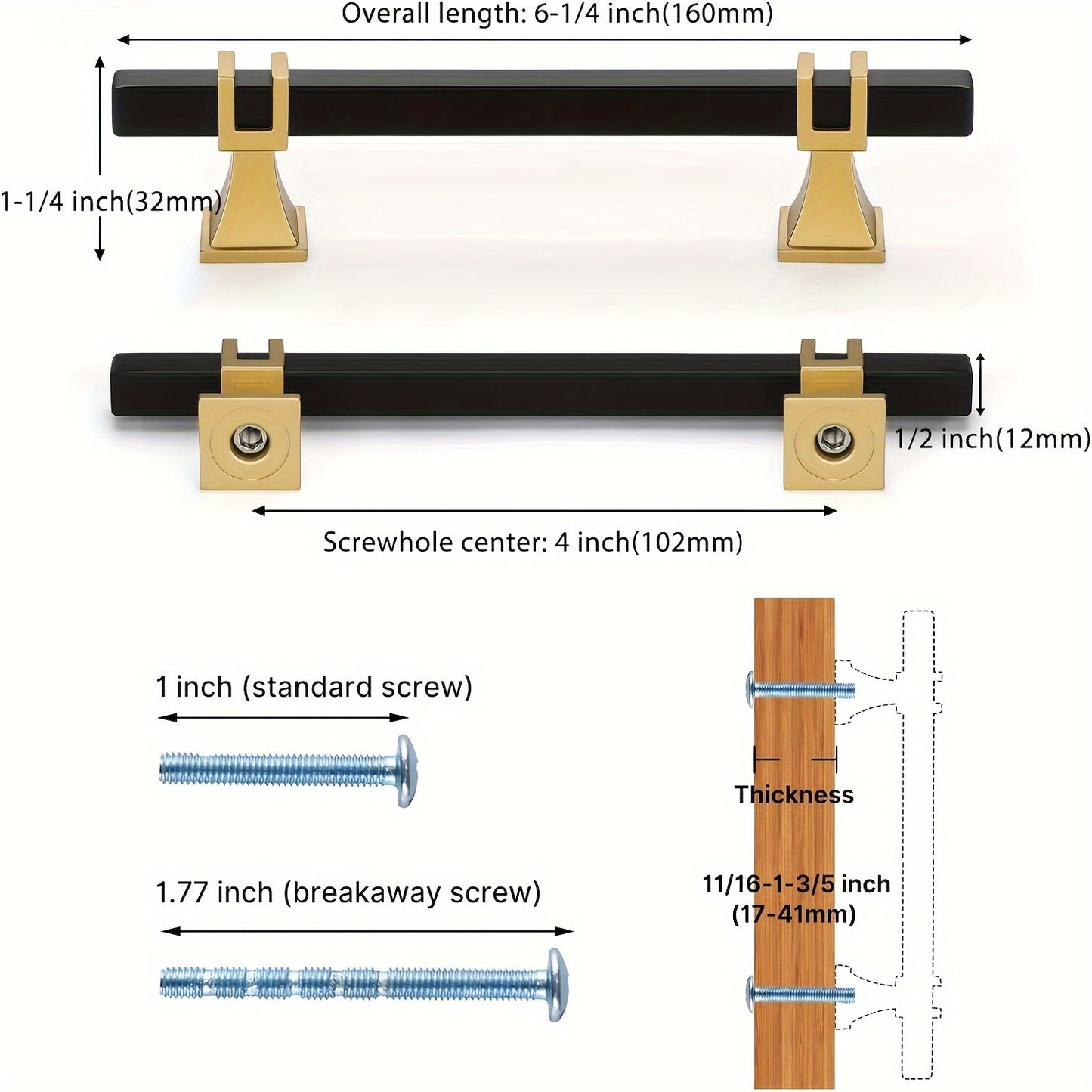 Haliwu 10 Pack Black Cabinet Pulls, Black&Gold Cabinet Handles, Square Drawer Pulls Dresser Handles, Kitchen Cabinet Handles Gold Pulls Kitchen Hardware