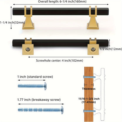 Haliwu 10 Pack Black Cabinet Pulls, Black&Gold Cabinet Handles, Square Drawer Pulls Dresser Handles, Kitchen Cabinet Handles Gold Pulls Kitchen Hardware