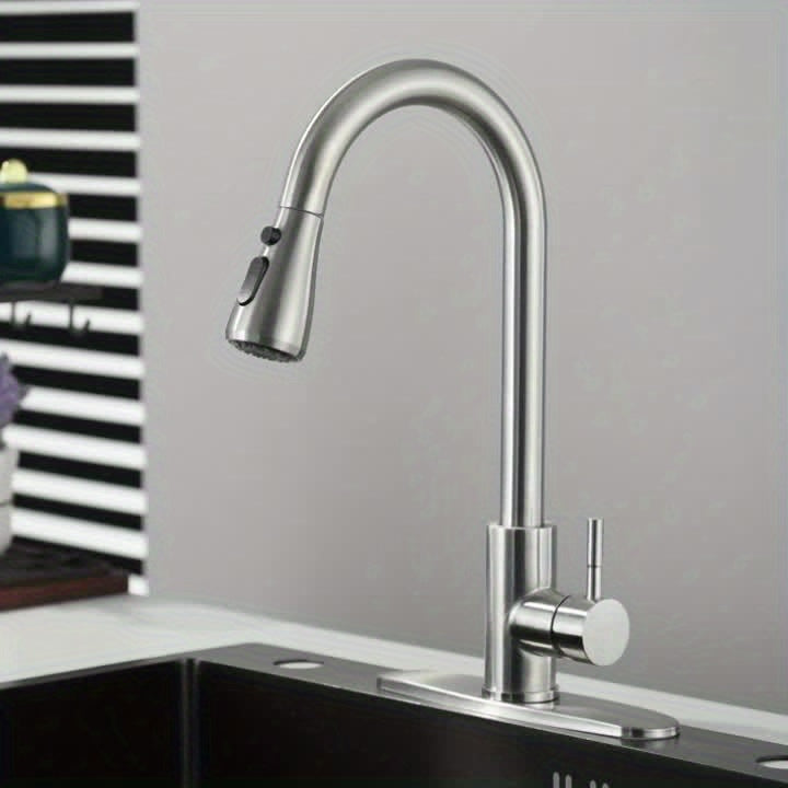 1pc Kitchen Faucet with Pull-Down Spray(Non-Potable Water Use) Single Handle High Stainless Steel Brushed Nickel Kitchen Sink Faucet with Deck Suitable for Bar Laundry RV Farmhouse (Matte Black Brushed Nickel)