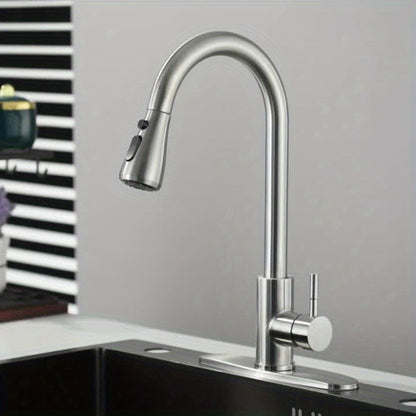 1pc Kitchen Faucet with Pull-Down Spray(Non-Potable Water Use) Single Handle High Stainless Steel Brushed Nickel Kitchen Sink Faucet with Deck Suitable for Bar Laundry RV Farmhouse (Matte Black Brushed Nickel)