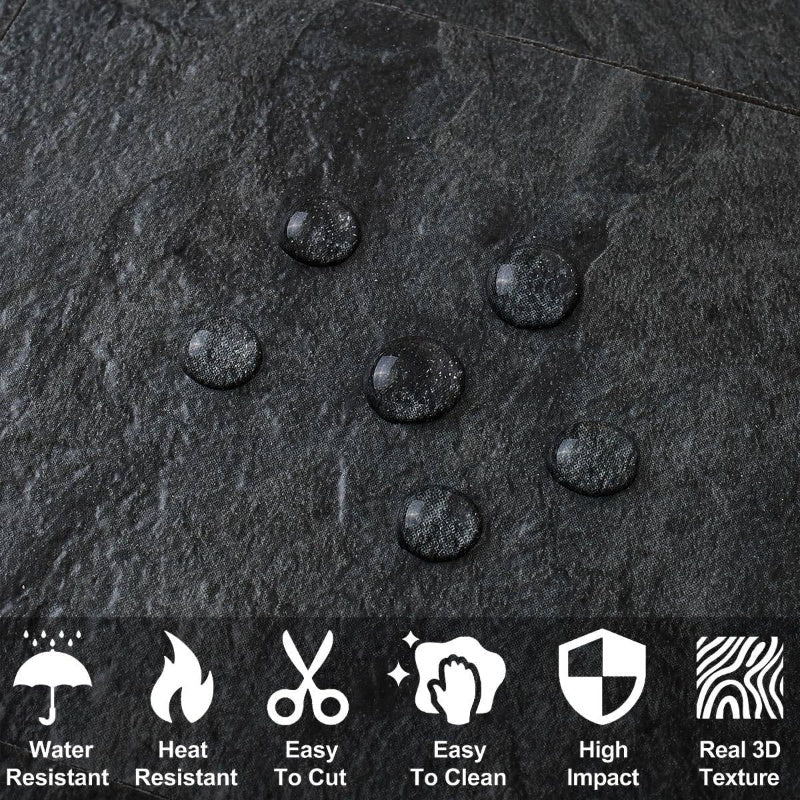 3x6 Peel and Stick Self-Adhesive Thick PVC Marble-Like Black Slate Tile Backsplash - Easy Install Removable Wall Panels for Kitchen, Bathroom, Fireplace, Laundry - Realistic Stone Look /Countertop Cover (No Grout Needed), Lar