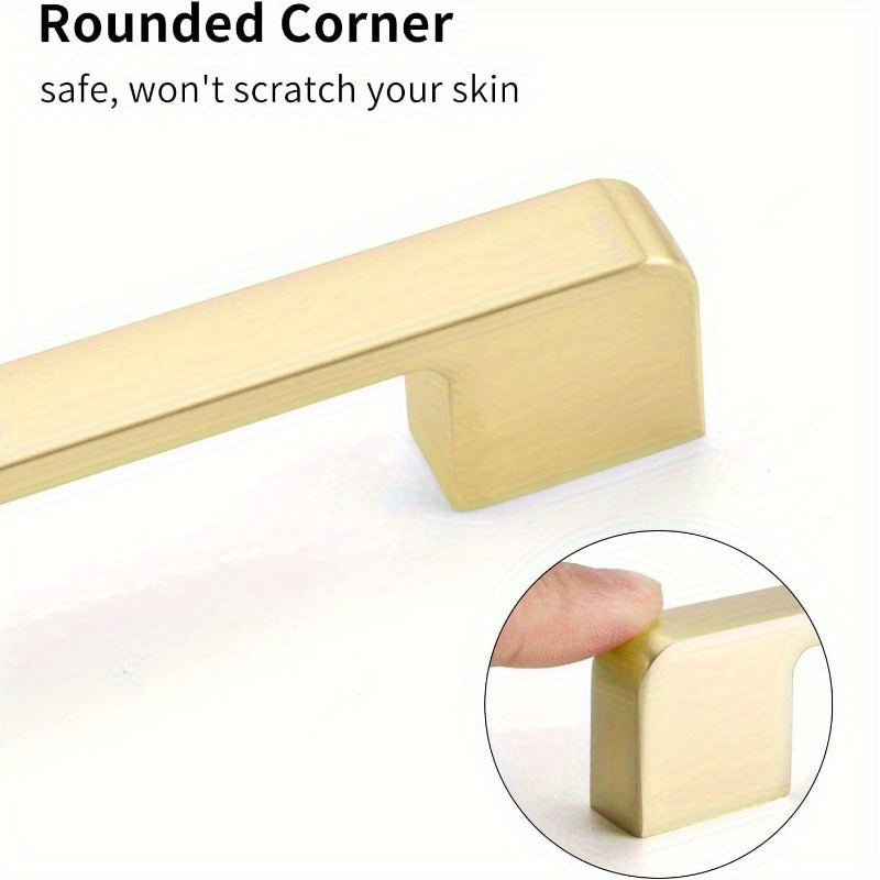 8 Pack Golden Brushed Cabinet Handles - Heavy Duty Zinc Alloy & Brass Hardware, Brushed Golden Finish Modern Rectangular Bar Design, 3.75" Hole Center & 4.2" Length, Easy Installation with Screws Included for Kitchen Cabinets