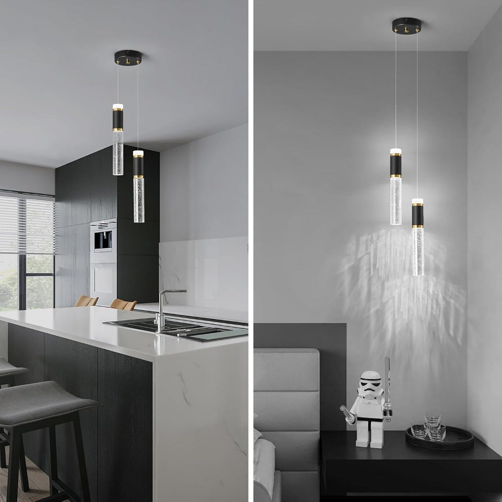 Kitchen Island Small Pendant Lights, Dimmable LED Hanging Light with Bubble Crystal Pendant Light Modern Mini Pendant Light 2-Light Pendant Lights