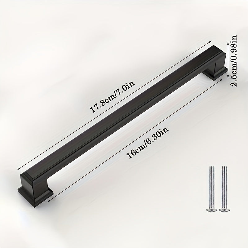 10pcs Black Aluminum Cabinet Handles - American Solid Thickened Drawer Pulls, Polished Finish, 3 Sizes, Includes Two Sizes of Mounting Screws, Furniture Hardware for Cabinets & Drawers, Handles for cabinets, American Style Ha