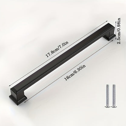 10pcs Black Aluminum Cabinet Handles - American Solid Thickened Drawer Pulls, Polished Finish, 3 Sizes, Includes Two Sizes of Mounting Screws, Furniture Hardware for Cabinets & Drawers, Handles for cabinets, American Style Ha