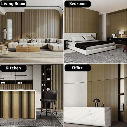 2pcs Modern Wood Slat Wall Panels, 93.5" x 12.6" - Decorative Acoustic Soundproofing for Walls and Ceilings, Felt Backing for Interior Décor, Sleek Dark Brown Striped Design, Ceiling Soundproofing | Modern Wood Panels | Natu