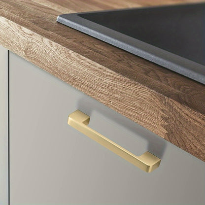 8 Pack Golden Brushed Cabinet Handles - Heavy Duty Zinc Alloy & Brass Hardware, Brushed Golden Finish Modern Rectangular Bar Design, 3.75" Hole Center & 4.2" Length, Easy Installation with Screws Included for Kitchen Cabinets