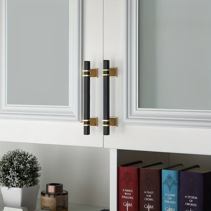 Haliwu 10 Pack Black Cabinet Pulls, Black&Gold Cabinet Handles, Square Drawer Pulls Dresser Handles, Kitchen Cabinet Handles Gold Pulls Kitchen Hardware