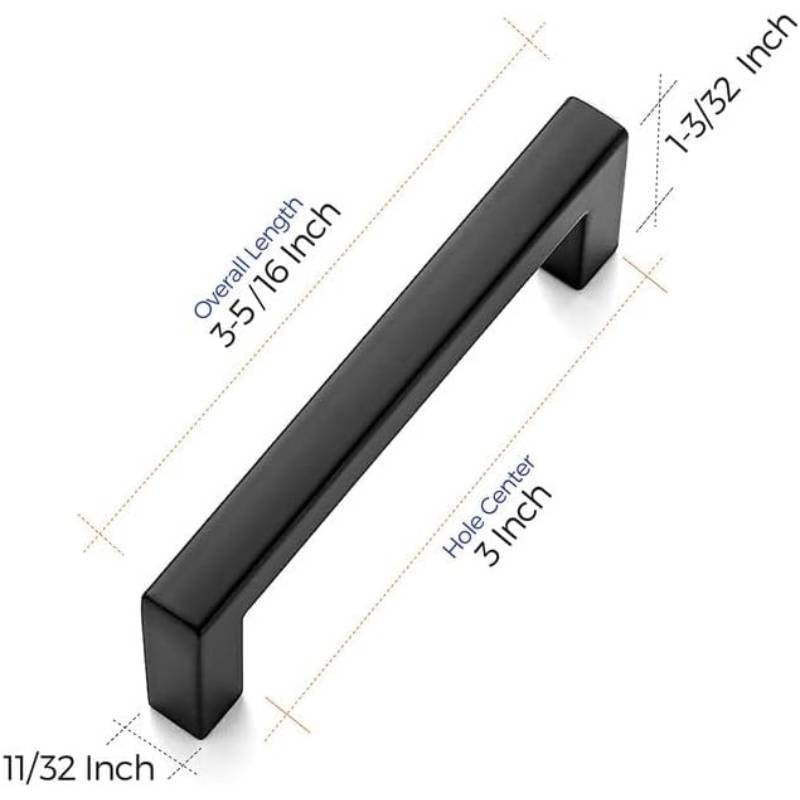 45 Pack Solid 3 Inch Center to Center Slim Square Bar Cabinet Handles & Drawer Pulls - Matte Black Modern Minimalist Kitchen Hardware with Flat Panel Design, Easy-Grip Rounded Edges, Durable Construction for Cabinets, Drawers