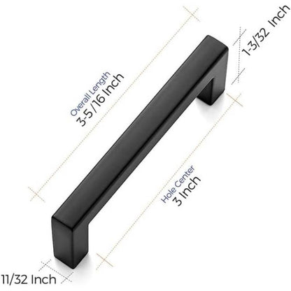 45 Pack Solid 3 Inch Center to Center Slim Square Bar Cabinet Handles & Drawer Pulls - Matte Black Modern Minimalist Kitchen Hardware with Flat Panel Design, Easy-Grip Rounded Edges, Durable Construction for Cabinets, Drawers