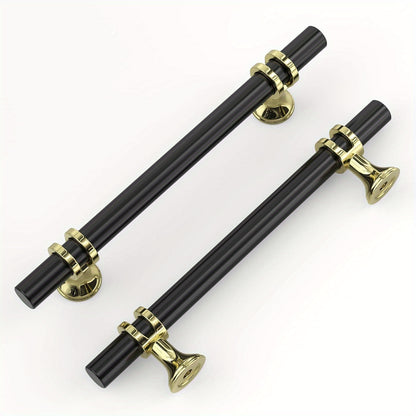 5 Pack/ Black&Golden Cabinet Pulls, 2 Tone Cabinet Handles Drawer Pulls, Kitchen Cabinet Handles, 5-inch (128mm) Hole Center Spacing Solid Dresser Pulls Hardware