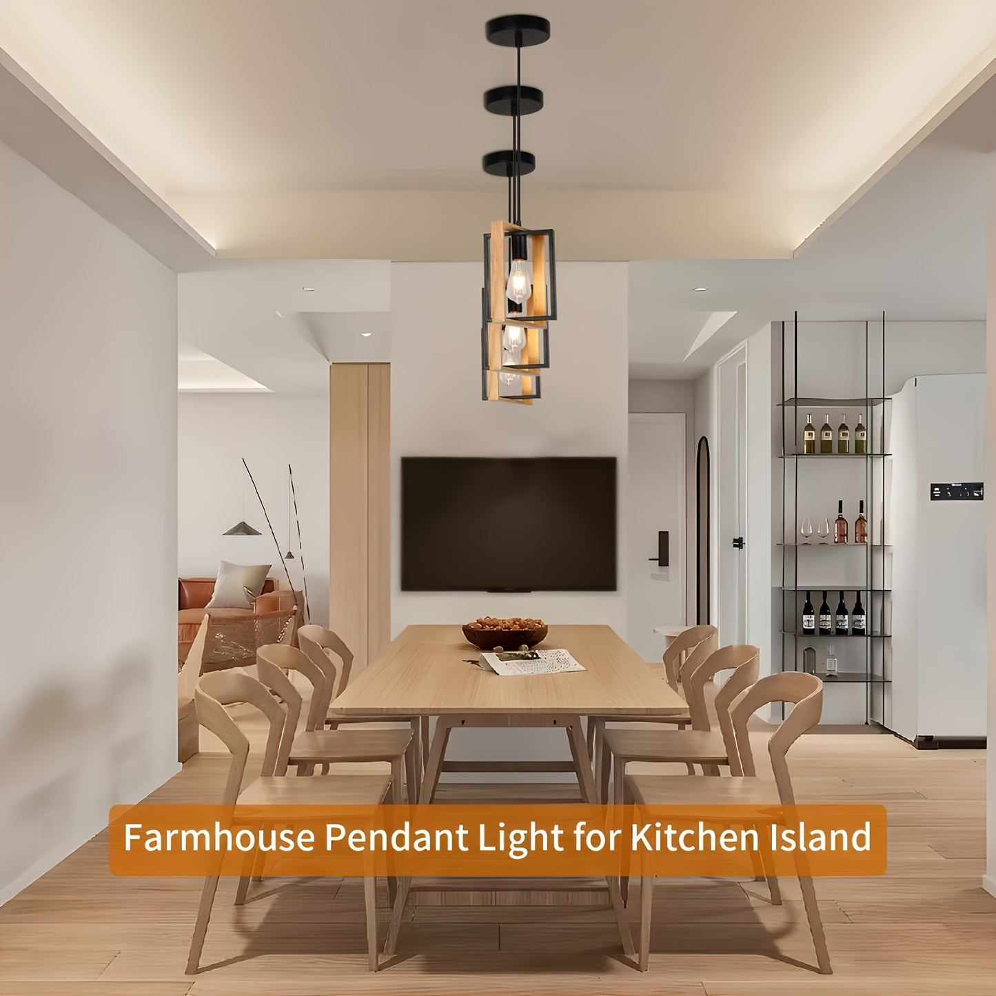 1pc Modern Industrial Pendant Light Fixture - Rotating Iron Frame, Semi-Flush Mount Ceiling Light for Kitchen Island, Entryway, Dining Room - E26/E27 Bulb Base (Bulb Not Included), Hard-Wired, Polished Metal Finish, Compatibl