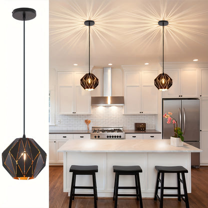 Industrial Pendant Light with Geometric Diamond Shade - Black Modern Farmhouse Ceiling Light for Kitchen Island, Dining Room, Living Room, Bedroom - E27 Bulb Base, 85V-265V, Hardwired, Kitchen Lighting | Modern Farmhouse Styl