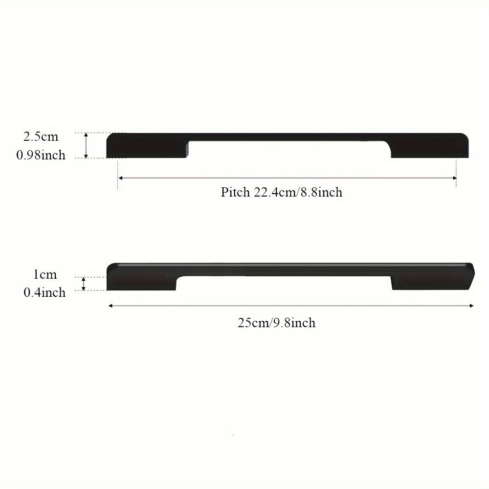 6pcs Modern Minimalist Cabinet Door Handles - Sleek Black Aluminum, Polished Finish, 4" to 19.6" Extended Length for Wardrobe & Kitchen Cabinets