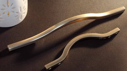 6pcs, Low Profile Light Brushed Brass Cabinet Pulls, Double Hole Centers (6.3''/7.6'') Zinc Alloy Handle For Drawer Cupboard Wardrobe