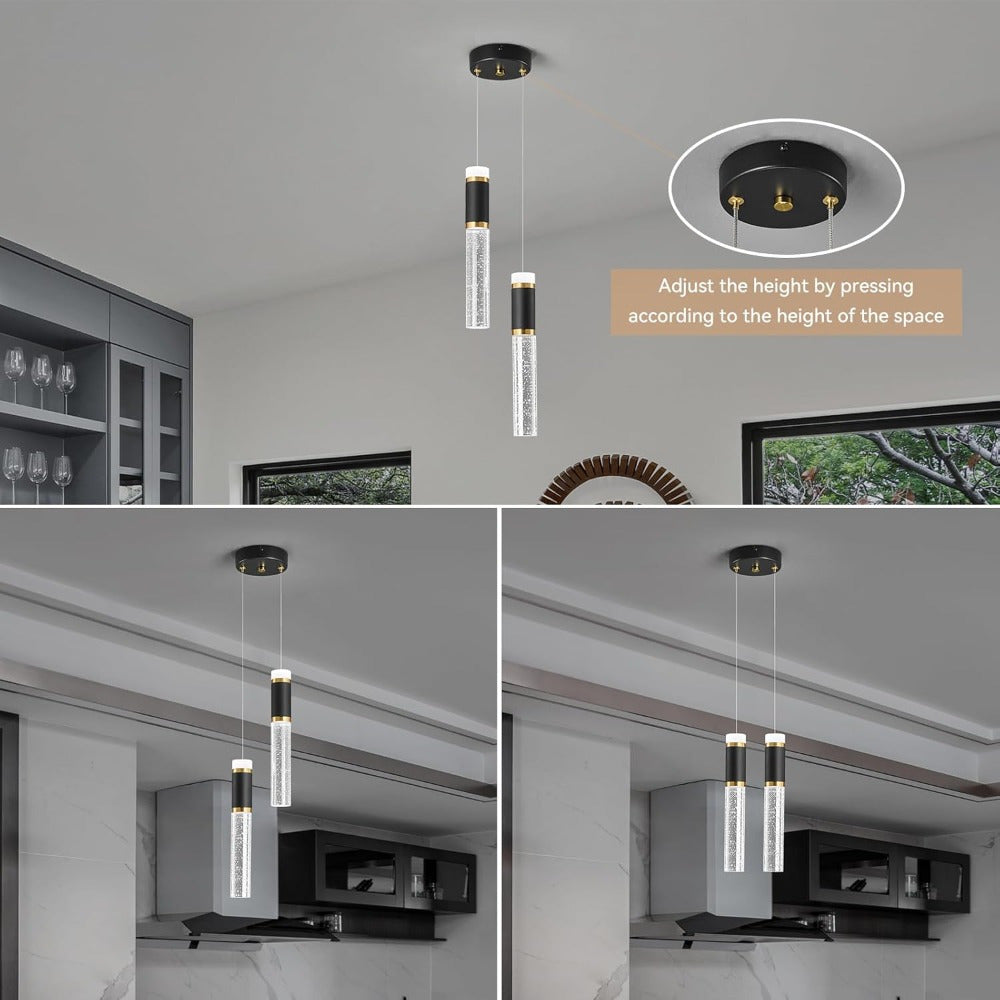 Kitchen Island Small Pendant Lights, Dimmable LED Hanging Light with Bubble Crystal Pendant Light Modern Mini Pendant Light 2-Light Pendant Lights