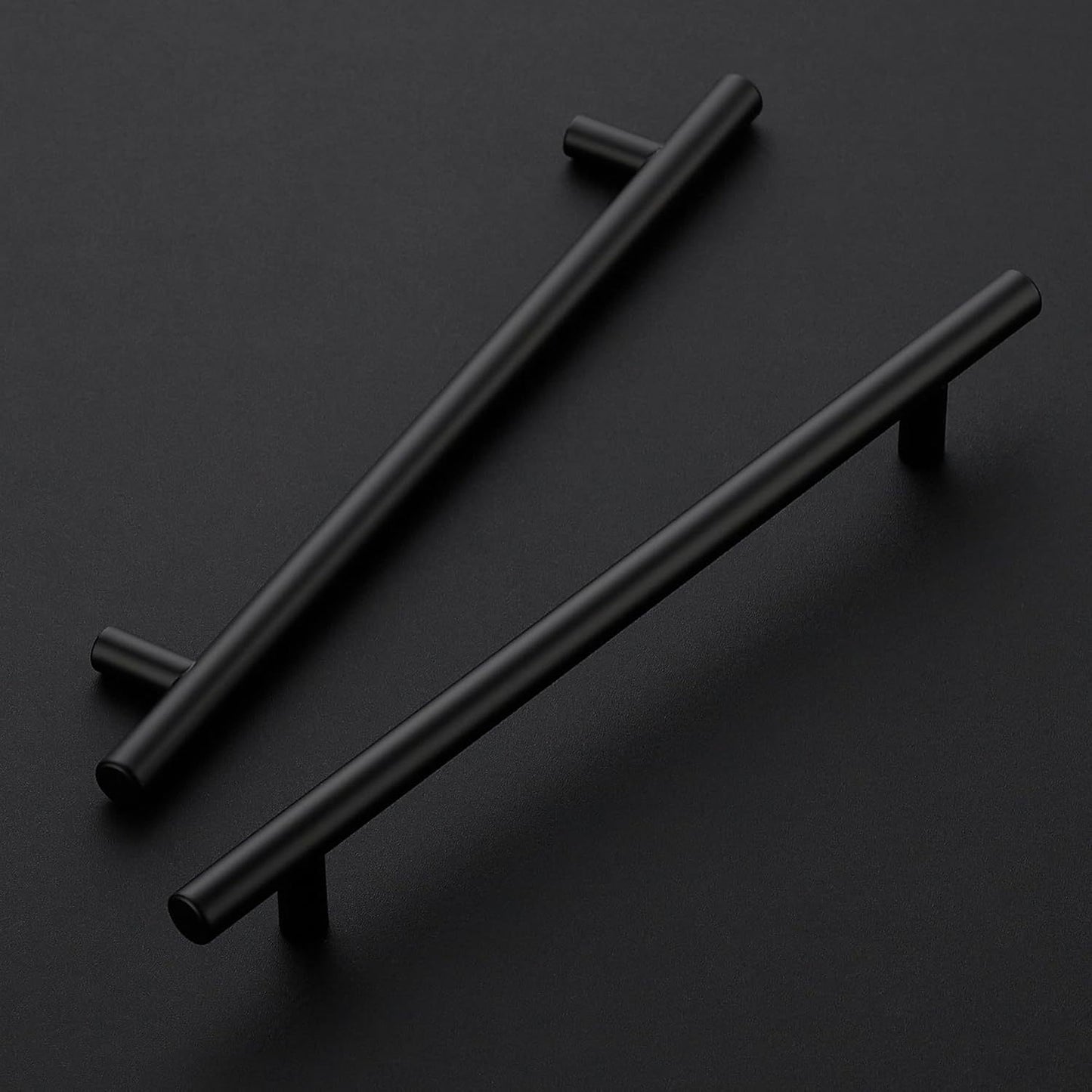 25/50 Pack Matte Black Stainless Steel Cabinet Pulls 7-3/8 Inch with 5 Inch Hole Center (128mm) - Modern Sleek Design Kitchen Hardware for Cabinets & Cupboards, Includes Mounting Screws, Kitchen Handles for Cabinets, Minimali