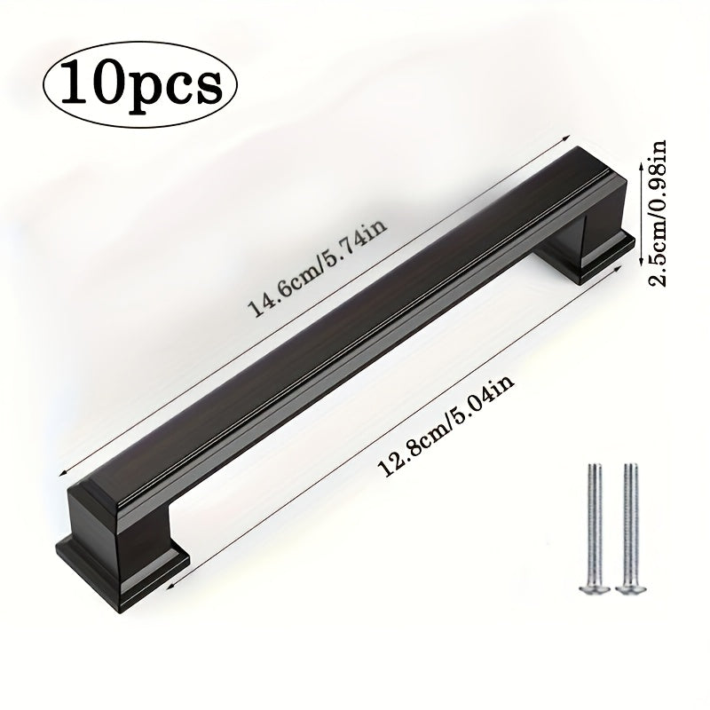 10pcs Black Aluminum Cabinet Handles - American Solid Thickened Drawer Pulls, Polished Finish, 3 Sizes, Includes Two Sizes of Mounting Screws, Furniture Hardware for Cabinets & Drawers, Handles for cabinets, American Style Ha