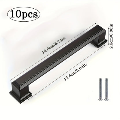 10pcs Black Aluminum Cabinet Handles - American Solid Thickened Drawer Pulls, Polished Finish, 3 Sizes, Includes Two Sizes of Mounting Screws, Furniture Hardware for Cabinets & Drawers, Handles for cabinets, American Style Ha