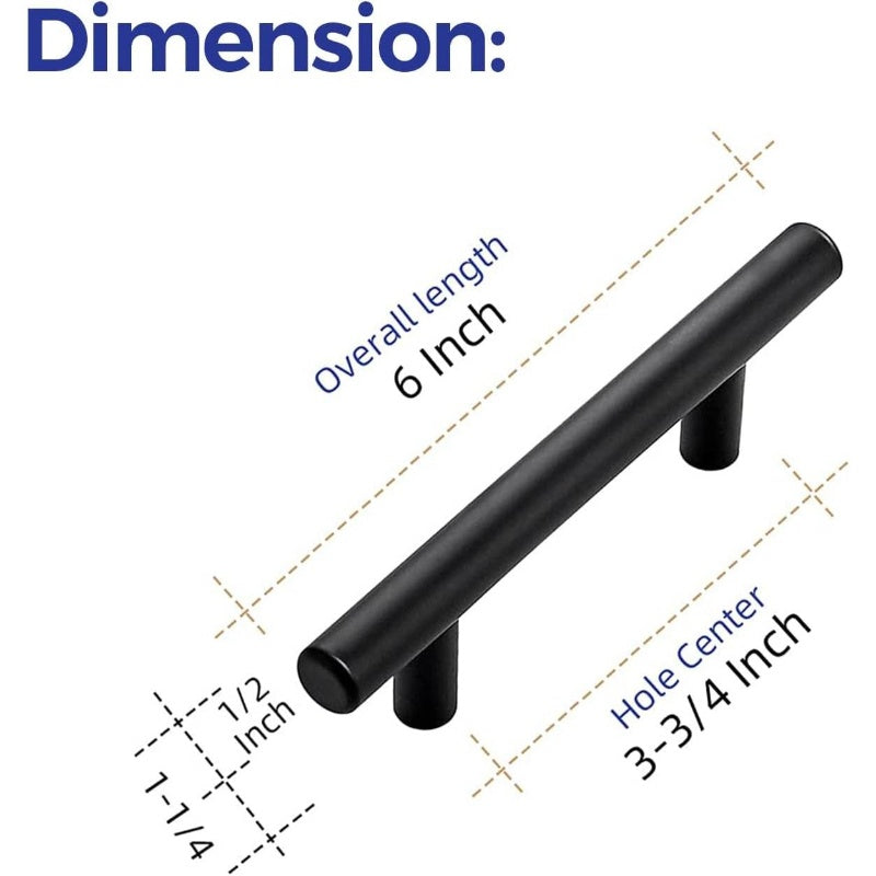 20 Pack Matte Black Stainless Steel Cabinet Pulls - 6" Modern Rectangular Kitchen Cabinet Handles with 3.75" Hole Center, Heavy Duty Drawer & Cupboard Pulls, Easy-Grip Minimalist Design for Cabinets, Wardrobes, Dressers - Dur