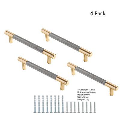 4 Pack Brushed Nickel Cabinet Pulls 5 Inch (128mm) Heavy Duty Knurled Handles - Modern Luxury Kitchen Cabinet Hardware with Corrosion- Aluminum Alloy, Golden & Nickel Finish, Easy Installation with Screws Included for Cabinet
