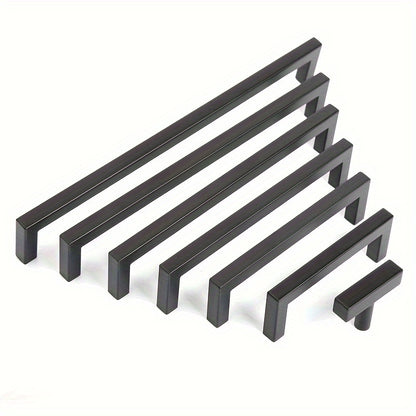 10pcs Matte Black Stainless Steel Cabinet Handles - Modern Square Drawer Pulls for Kitchen, Bathroom & Bar, Bar Cabinet, Hardware