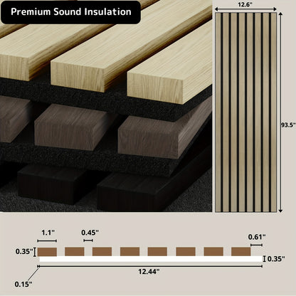 2pcs Modern Wood Slat Wall Panels, 93.5" x 12.6" - Decorative Acoustic Soundproofing for Walls and Ceilings, Felt Backing for Interior Décor, Sleek Dark Brown Striped Design, Ceiling Soundproofing | Modern Wood Panels | Natu