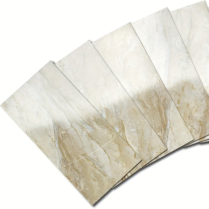 100 pcs Peel and Stick Backsplash Tiles - 3D Textured White & Golden Marble-like Pattern, Peel & Stick Vinyl Composite Wall Tiles, Easy Installation, High Quality & Heat-Resistant, 3x6 Inches for Kitchen, Bathroom, Laundry, F